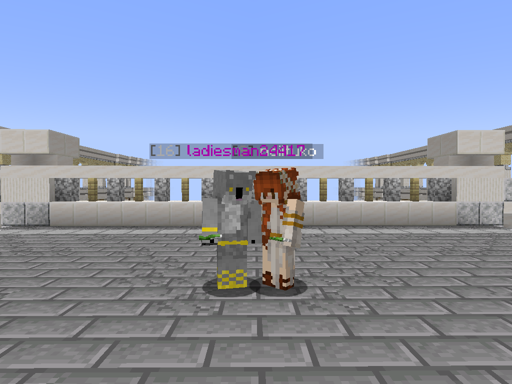 Ladiesman? and Noiituko, standing together in Ladies's town, Olympus.